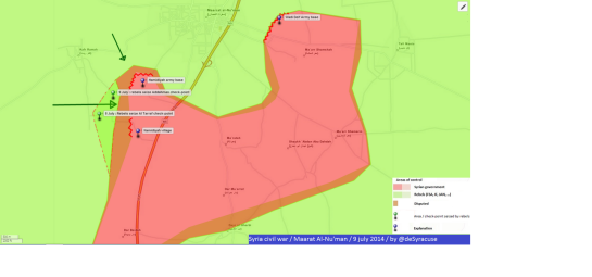 The current government situation around Ma'arat al-Nu'uman in Idlib. 