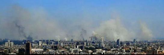 Smoke from government shelling on Jobar.