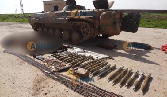 A BMP and ammo captured from the Islamic State in Manajir
